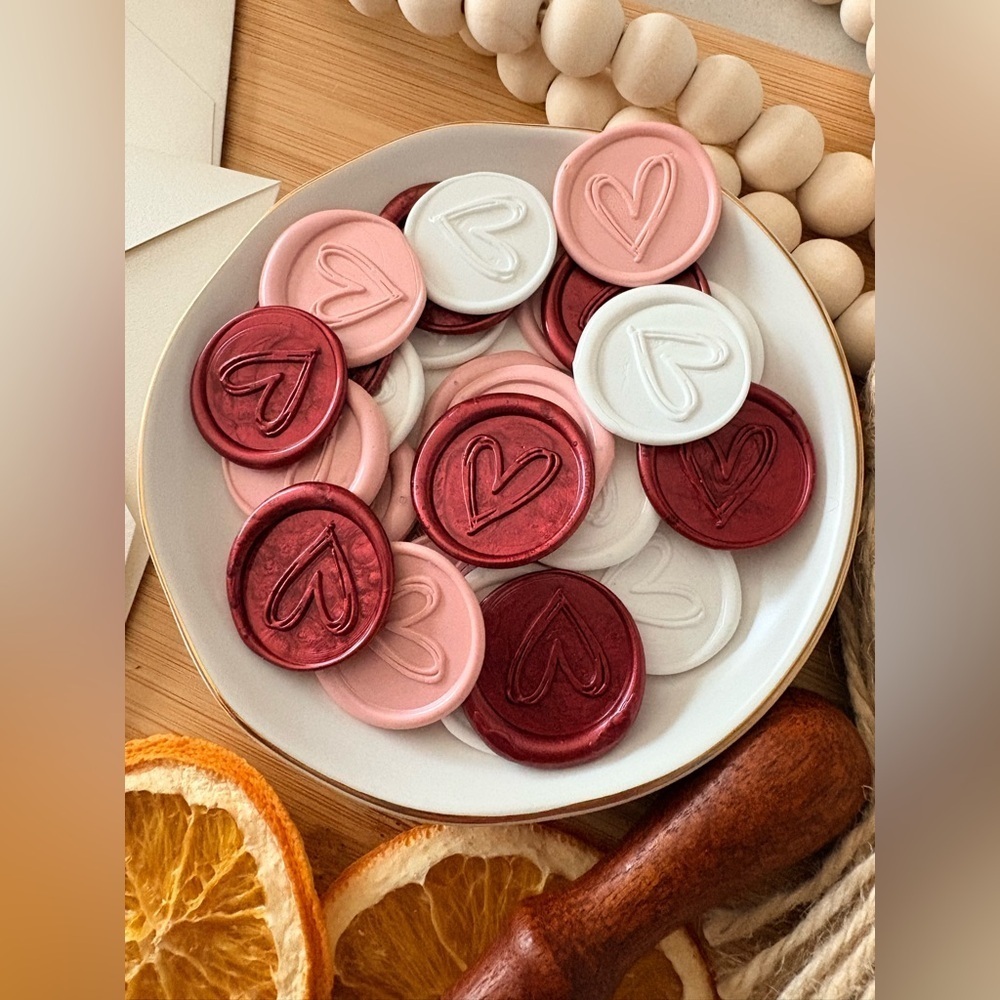 Handmade Heart Wax Seals Wedding Invite Peel & Stick Minimalist Boho | 25 Pack - Picture 12 of 16